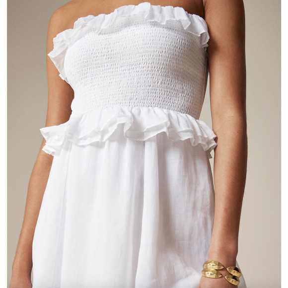 J.Crew Ravenna Dress Ramie Ruffle Lightweight Smocked Midi White XS NWT - Picture 2 of 12